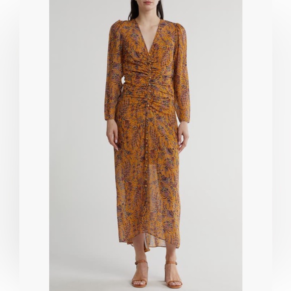 Veronica Beard Ferrara Silk Dress Size 2 Women Boho Floral Long Sleeve V Neck Veronica Beard Ferrara Silk Dress Size 2 Women Boho Floral Long Sleeve V Neck